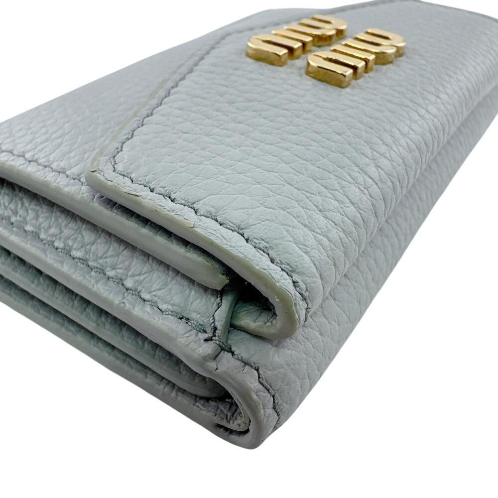MIUMIU 5MH021 Compact wallet logo leather Tri-fold wallet blue leather Used