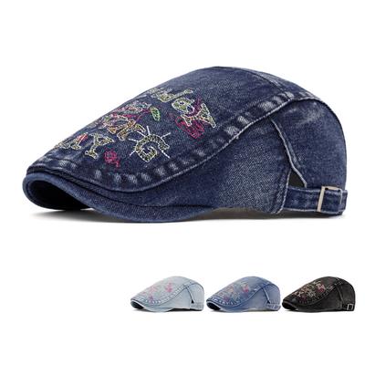 Summer Embroidery Cap Women Vintage Letter Denim Forward Cap Men Beret