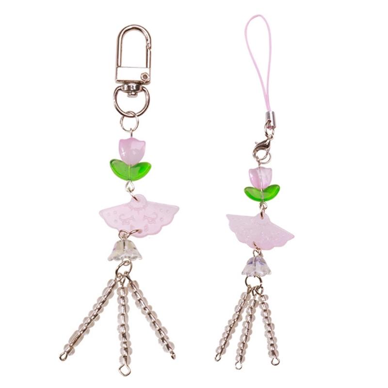 Fashionable Decorative Bead Pendant Chain Portable Fan Pendant Phone Accessory Fringe Phone Chain Hangings Decorations