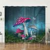 Curtain Mushroom 3D Sunshade Digital Printing Curtain Blackout No Punching Bedroom Living Room