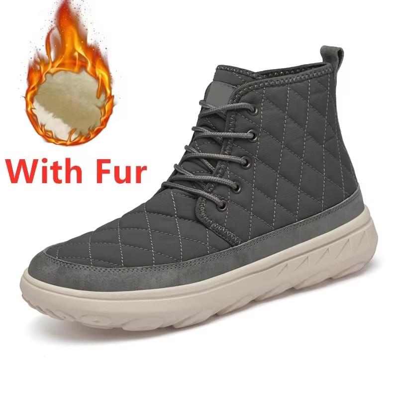 Fashion Handmade Men's Desert Winter Boots Outdoor Non-slip Walking Boots Warm Plush Fur Ankle Boots Lace-Up Canvas Treking Footwear