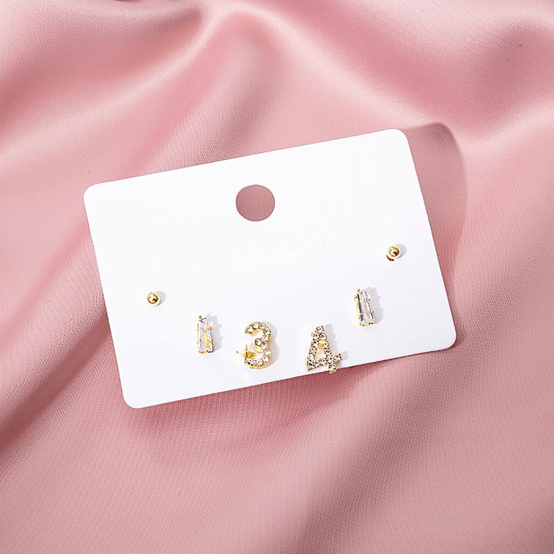 Three Pairs Of Small Stud Earrings, A Combination Of Exquisite, Small And Cute Diamond-Encrusted Digital Confession 1314 Romantic Earrings