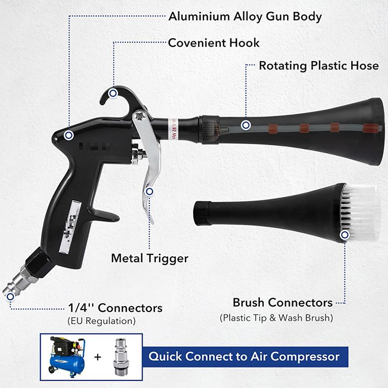 2 In 1 Air Blow Car Wash Gun With 2 Nozzles Efficient Dry Cleaning Gun High Pressure Tornado Dust Blowing Gun Professional
