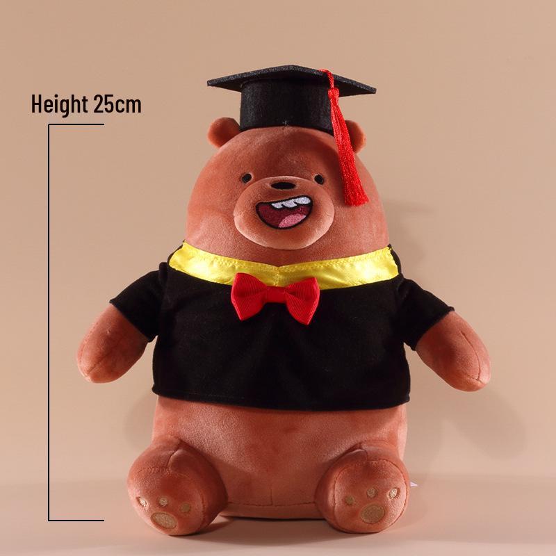 We Bare Bears Panda Graduation Plush Toy with Mortarboard - Cute Kindergarten Souvenir Officially Licensed