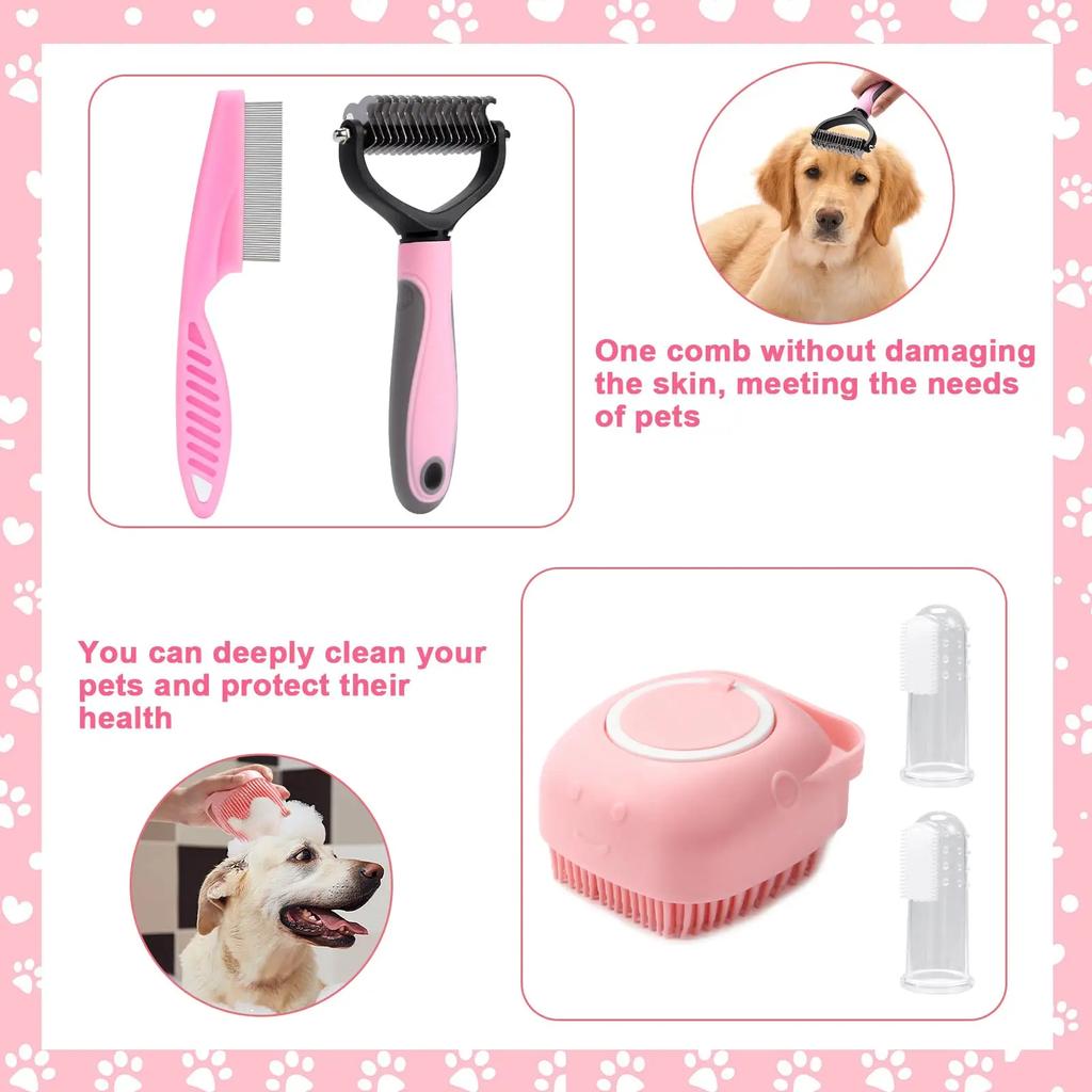 8-teiliges Hundebürstenpflegeset, Haustier-Selbstreinigungsset, mit Haustier-Nagelknipser und -feilen, Flohkamm, Haustier-Shampoo-Badebürste, Haustier