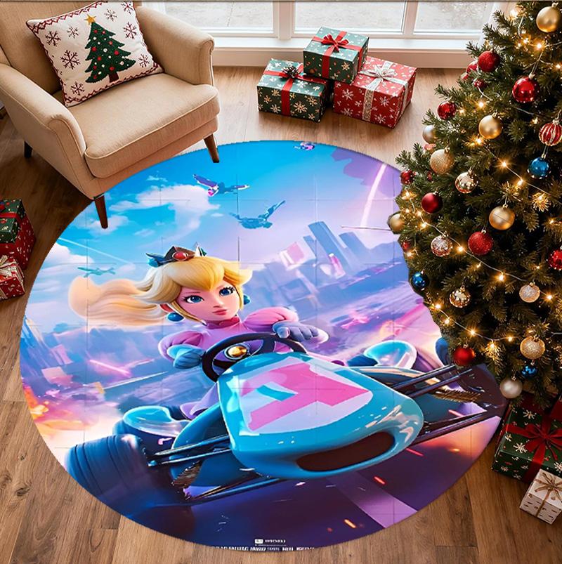 Princess Peach Toadstool Pattern Round Rug, Indoor/Outdoor Mat, for Picnic, Gameroom, Bedroom, Office, Living Room, Home Decor Carpet, Birthday Gift