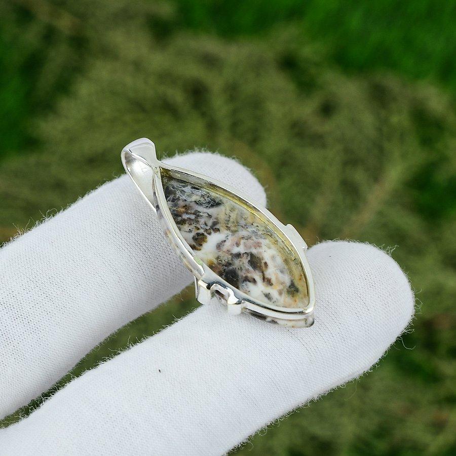 925 Silver Marquise Ocean Jasper Stone Elegant Trendy Boho Daughter New Pendant
