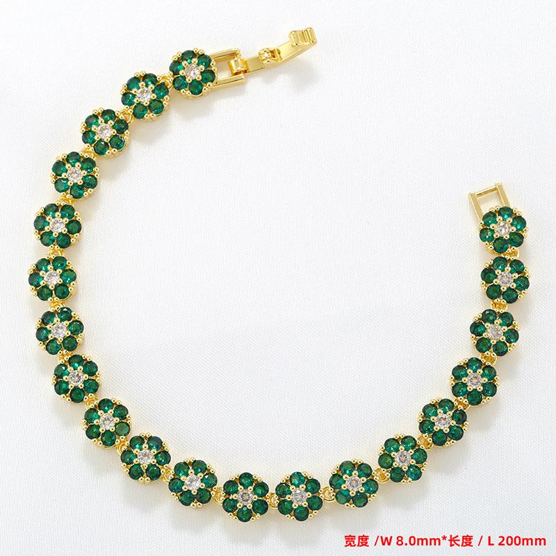 Temperament Light Luxury Copper Inlaid Diamond Flower Petal Bracelet Necklace Tennis Flower Jewelry Set Vl526-527