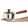 Efficient Stainless Steel Cookware with Ergonomic Wood Handle Practical Dormitory Milk Boiling Pot Kitchen Saucepan