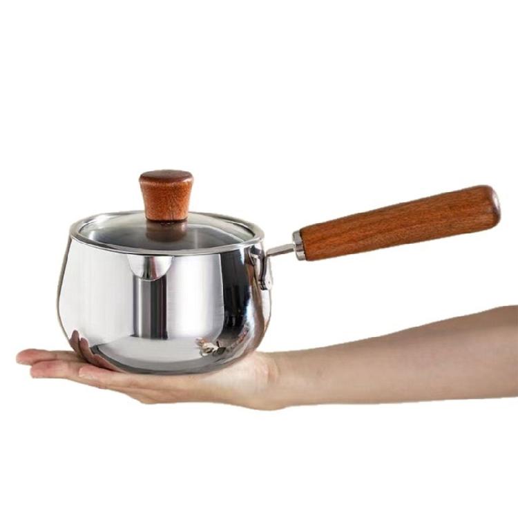 Efficient Stainless Steel Cookware with Ergonomic Wood Handle Practical Dormitory Milk Boiling Pot Kitchen Saucepan