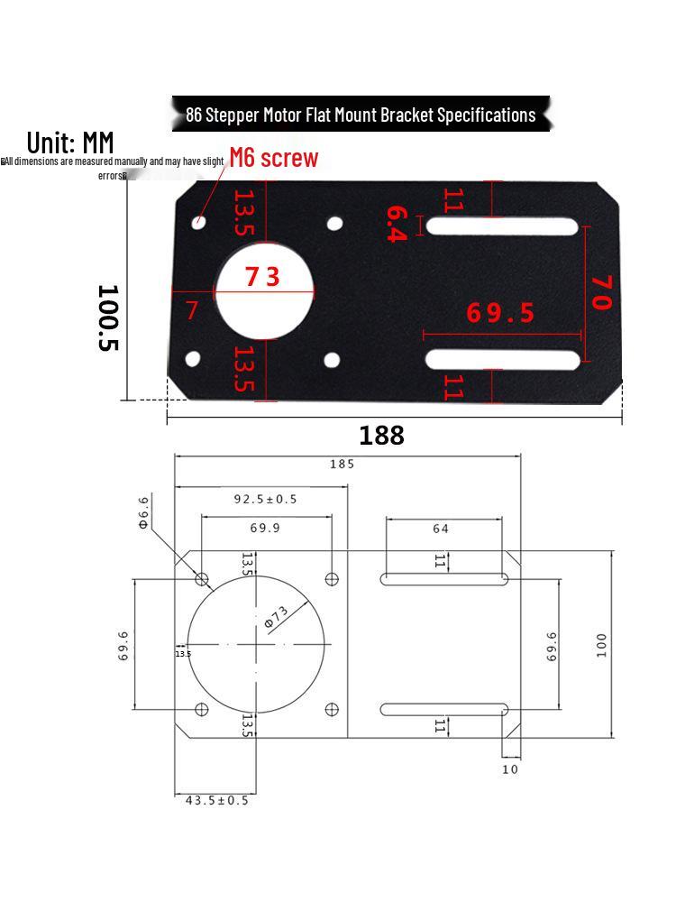 42/57/86 Flat I-Shaped Stepper Motor Bracket - 180° Mounting Plate