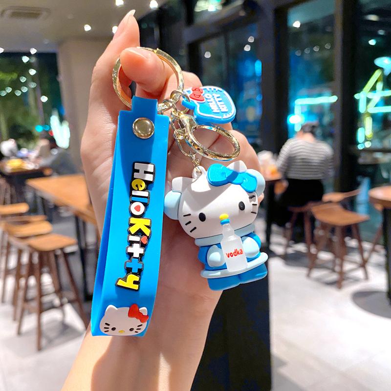 Creative Cartoon Teacup Kt Cat Keychain Hello Kitty Cute Pendant Schoolbag Pendant Girl Student Pendant