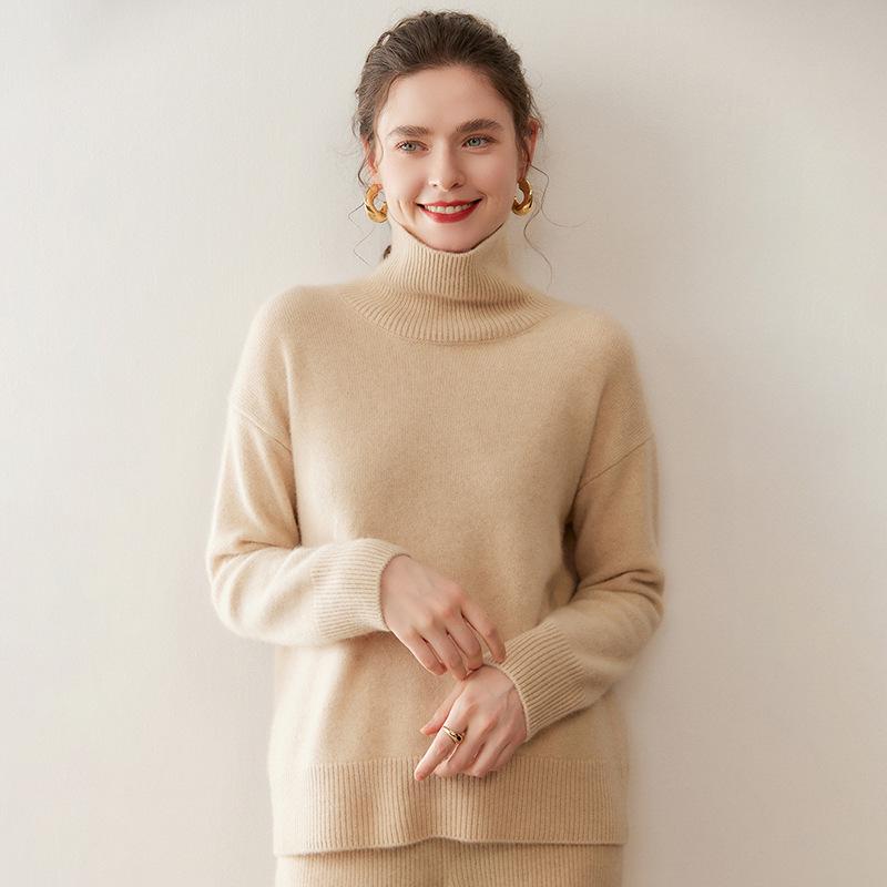 Cashmere Women's High Neck Thick Pullover: Slimming Loose Fit, Solid Color - Autumn/Winter 2026 Collection