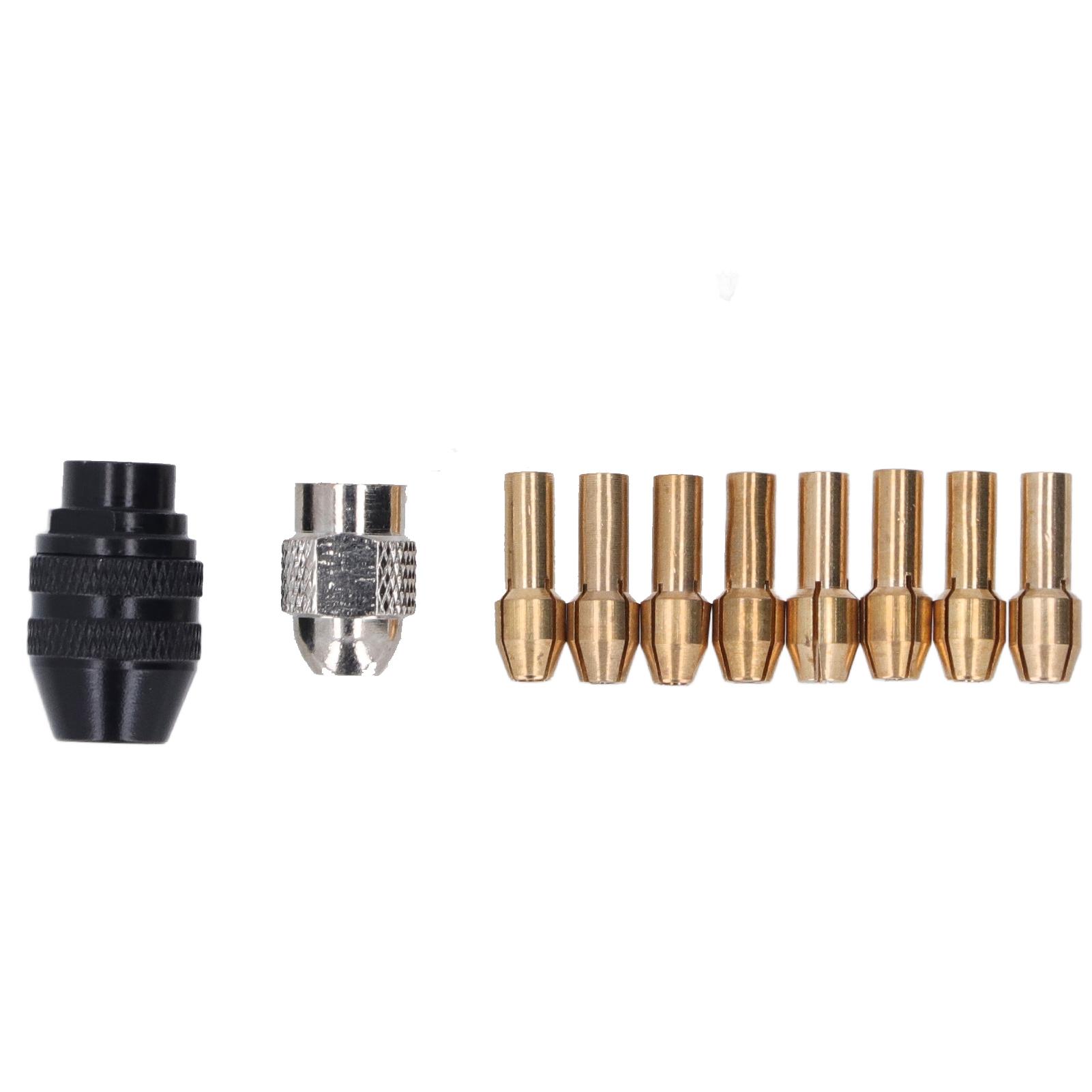 

Набор цанговых патронов 1/32 дюйма - 1/8 дюйма для роторного инструмента, бесключевой адаптер патрона с 8 размерами латунных цанг и гайкой для Dremel
