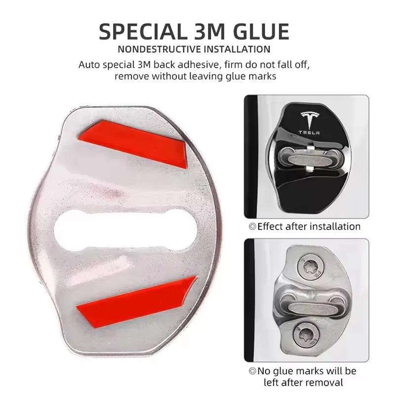 ANB1 4Pcs Tesla Emblem Car Door Lock Cover Case Protection Accessories For Tesla Model 3 Y S Cybertruck Juguete Roadster Coil Bonina