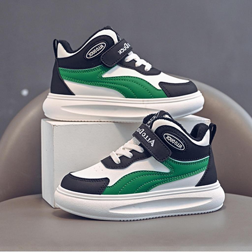 Kids' High-Top White Sneakers: Boys' Sports Shoes and Girls' Skate Shoes with Velvet Lining