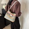 Stylish Large Capacity Rainbow Striped Woven Tote Bag For Trendy Daily Commute