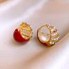 Silver Needle Ankara Red Geometric Stud Earrings Female Korean Ins Fashion Design Earrings High-end Exquisite Earrings