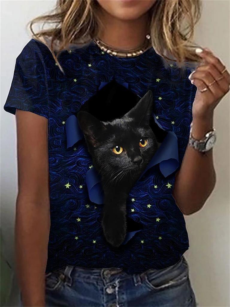3d Kawaii Cat Printed Pretty Women's Clothing Female Funny Animal Print Short Sleeve T Shirt Girls Harujuku Oversized Tees Tops