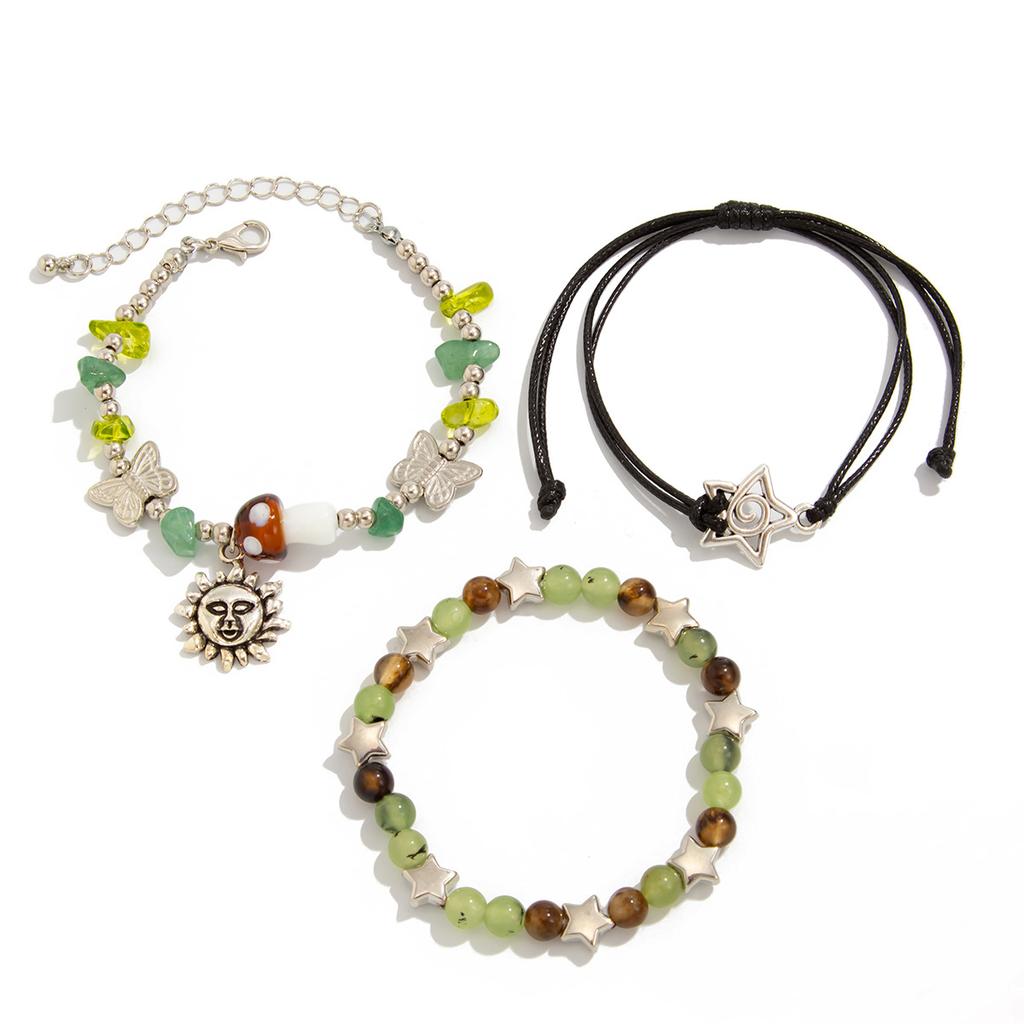 Bohemian Irregular Gravel Sun Spiral Bracelet Ethnic Style Mushroom Butterfly Pendant Charm