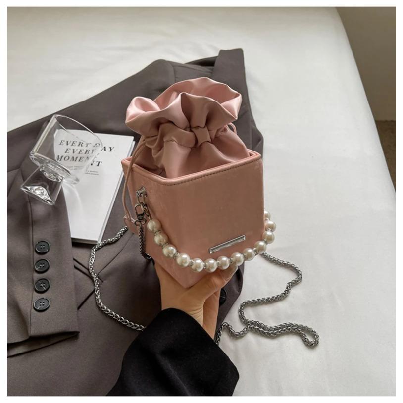 Высококачественная сумка-ведро Sense на шнурке для женщин корейская мода универсальная жемчужная цепочка мини-сумки женская повседневная сумка из мягкой кожи 2147₽