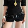 Vintage Women Wide Belt Metal Buckle Punk Style Belt Retro Leather Waistband  Girls