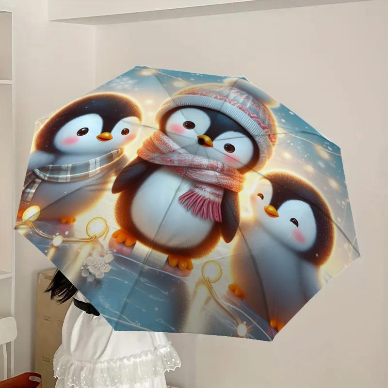1pc Winter Penguins with Lights Umbrella with Plastic Handle,Suitable for All Seasons Home Travel Outdoor UmbrellaDD1348