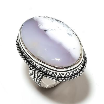 Natürlicher Dendriten-Opal-Edelstein, handgefertigt, 925er Sterling-Silber-Ring, Größe 9, y0e82