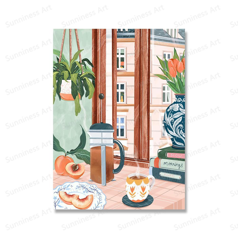 Nordic Coffee Gift Wall Pictures Art Prints Kitchen And Dinning Canvas Painting Cafe Shop Posters Window Landscape Wall Decor