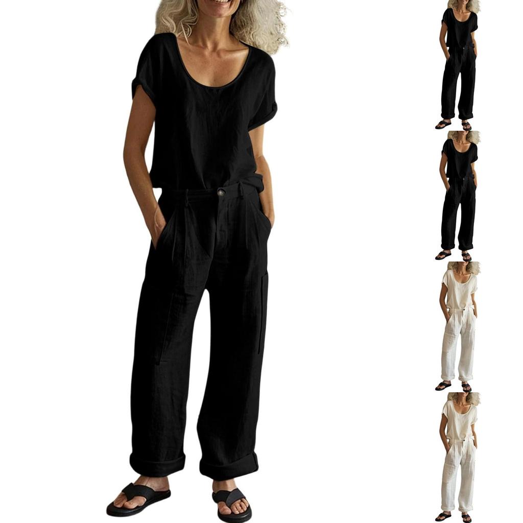 2 Piece Pants Sets For Women Cotton Linen Beach Travel Vacation Loose Outfits