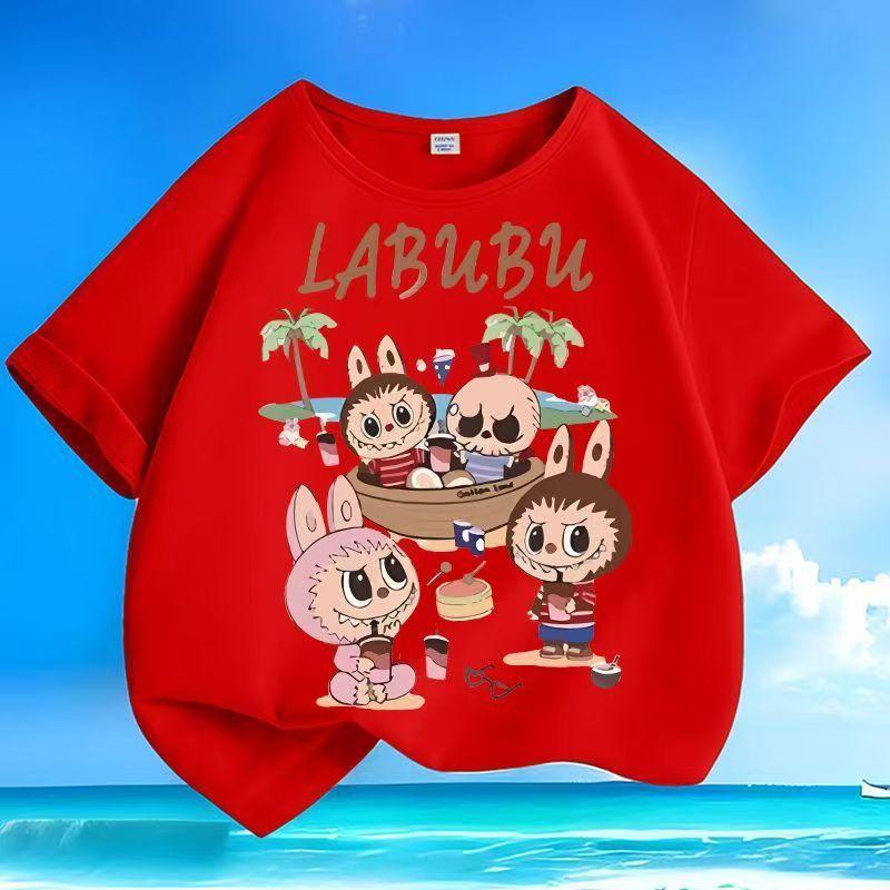 

Горячий тренд LABUBU Мультяшный 3D-принт Детские футболки для мальчиков и девочек Крутая одежда для детей с коротким рукавом 130