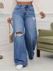 Puffanpop Jeans Rasgados para Mujer Lavado Retro Pantalones de Denim de Cintura Alta Jeans Rectos Sueltos Pantalones Boyfriend