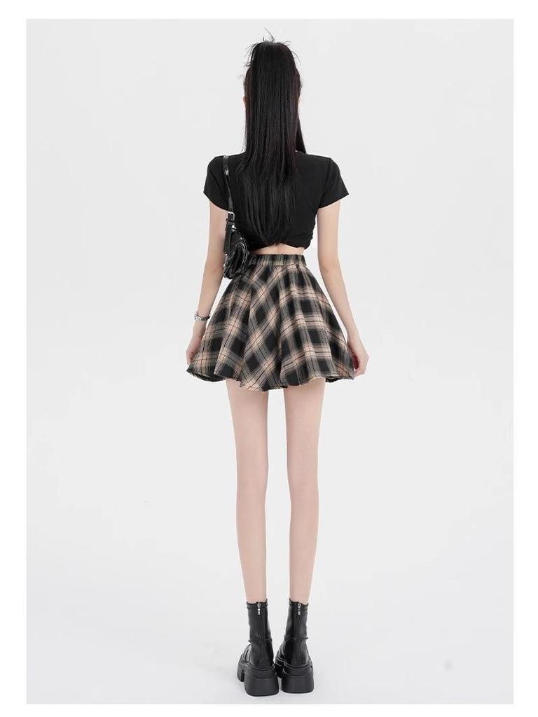 2025 Summer Women's Retro Plaid Skirt and Layered Shirt Set - Hong Kong Style, Casual Irregular Design