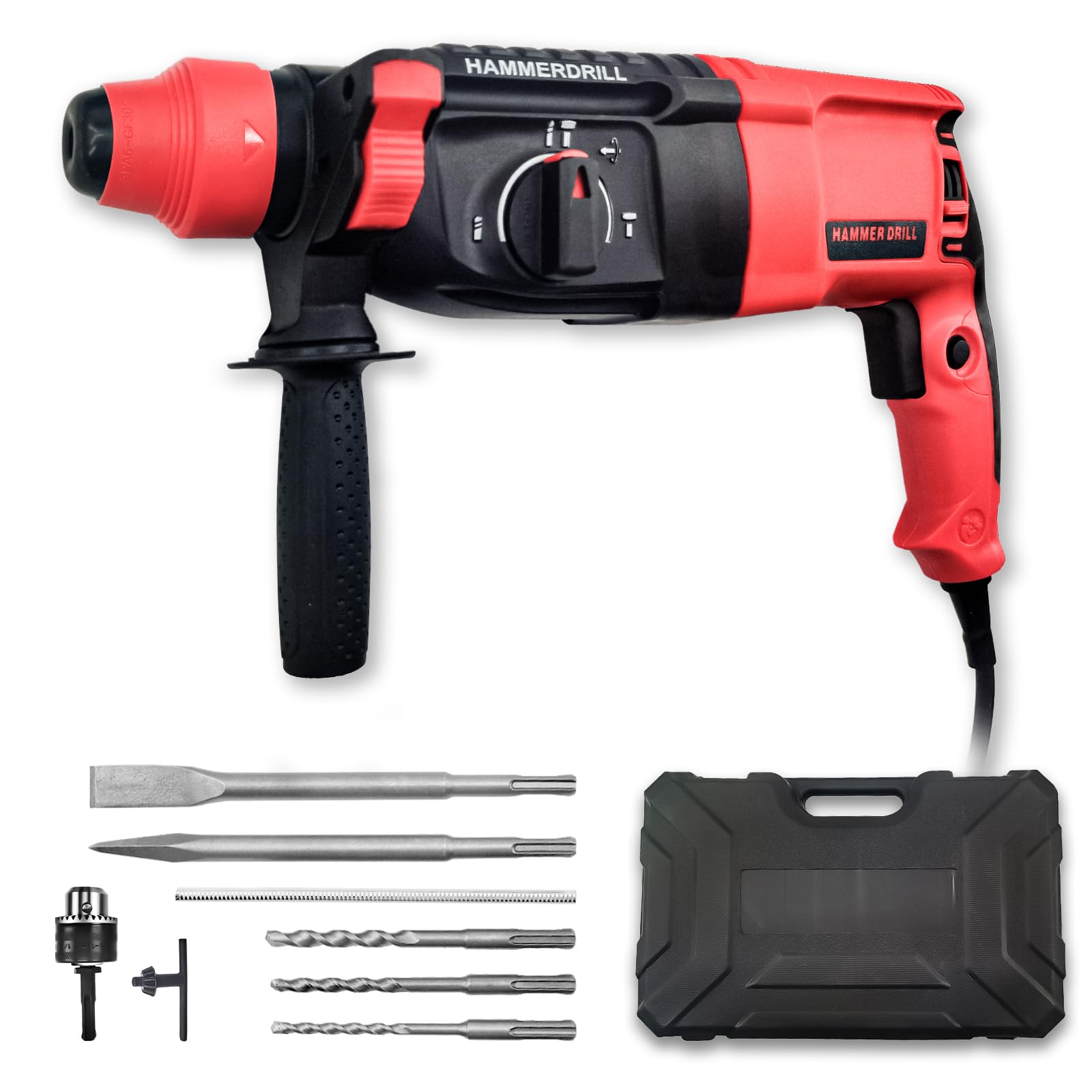 

CXCESNS Hammer Drill Drilling Corded Impact Hammer Vibration Drill SDS Plus 3 Modes Chiseling AC110V 1100W Concrete 30mm Storage Bag Included Abundant