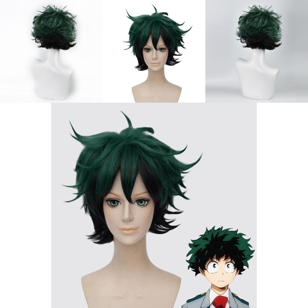 Premium Quality Anime My Hero Academia Deku Izuku Midoriya Short Cosplay Wig In Green With Black
