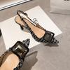 YX stiletto French small fragrant wind bag head sandals women's 2025 autumn new temperament pointed empty single shoes tweed
