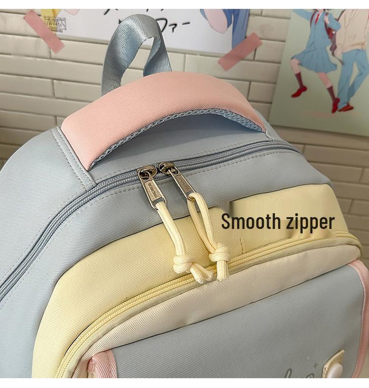Cute Korean Style Color Block Backpack, Large Capacity for Junior & High School Girls, Laptop Compatible