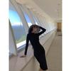 Autumn and winter retro high-end cold wind long-sleeved knitted dress French playful elegant Hepburn little black dress