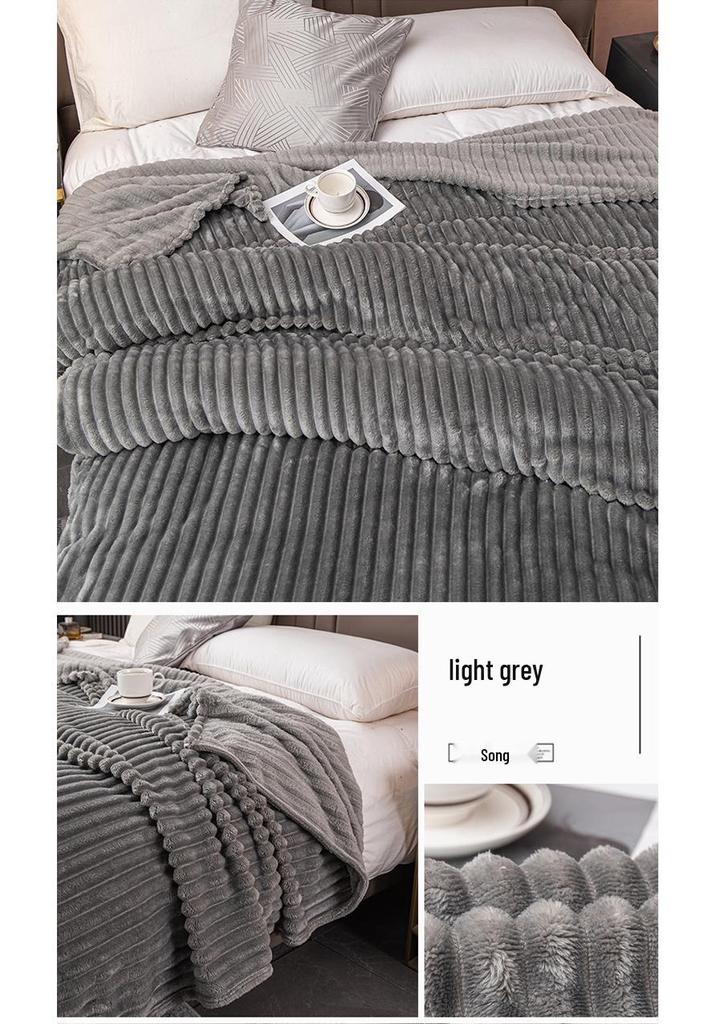 Thick Ribbed Faux Rabbit Fur Velvet Flannel Blanket - Autumn/Winter