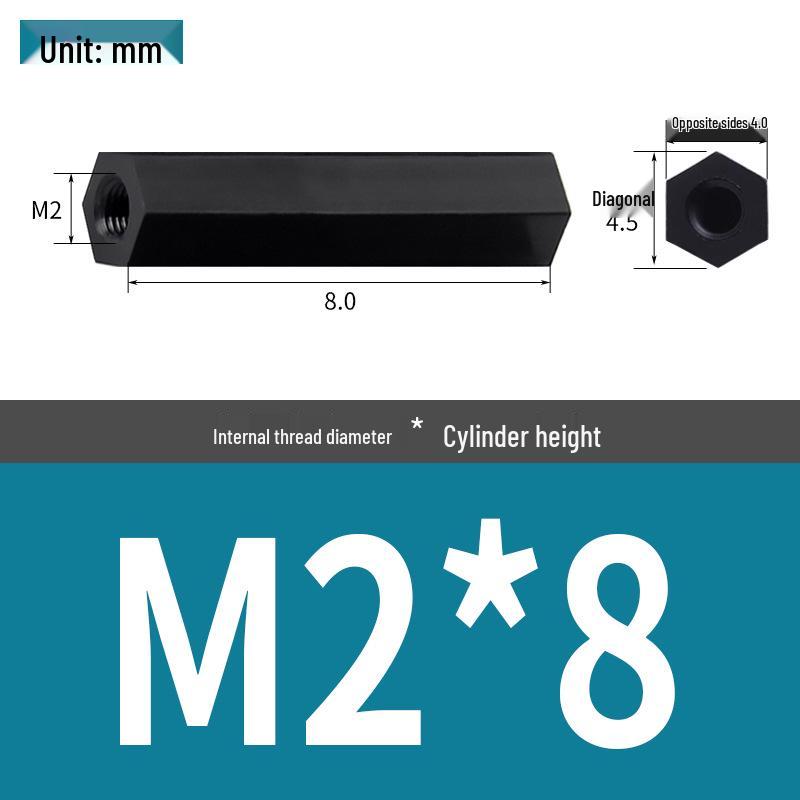 Black & White M2 Nylon Hexagonal Double-Through Standoff Spacer for PC Board Support