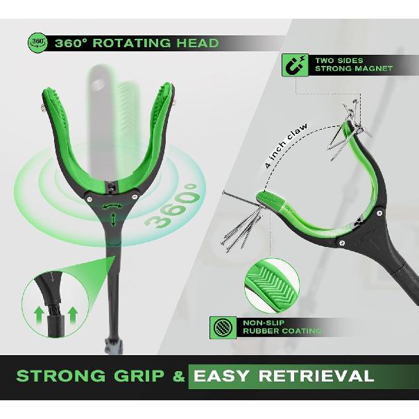 44"Grabber Tool and 32"Long Handled Shoe Horn, 3pack Grabber Reacher Tool Set with 360 Rotating Head,Extra Long for Easy Pickup - Trash Grabber
