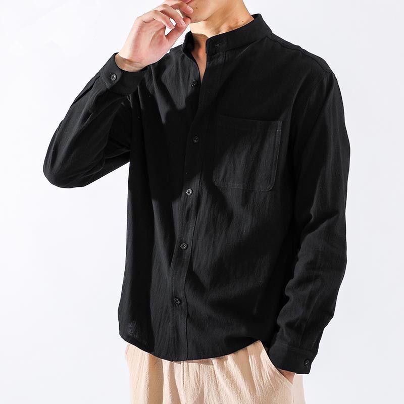 Men's Long Sleeve Linen Shirt - Autumn Chinese Style, Loose Fit, Cotton and Linen Casual Jacket
