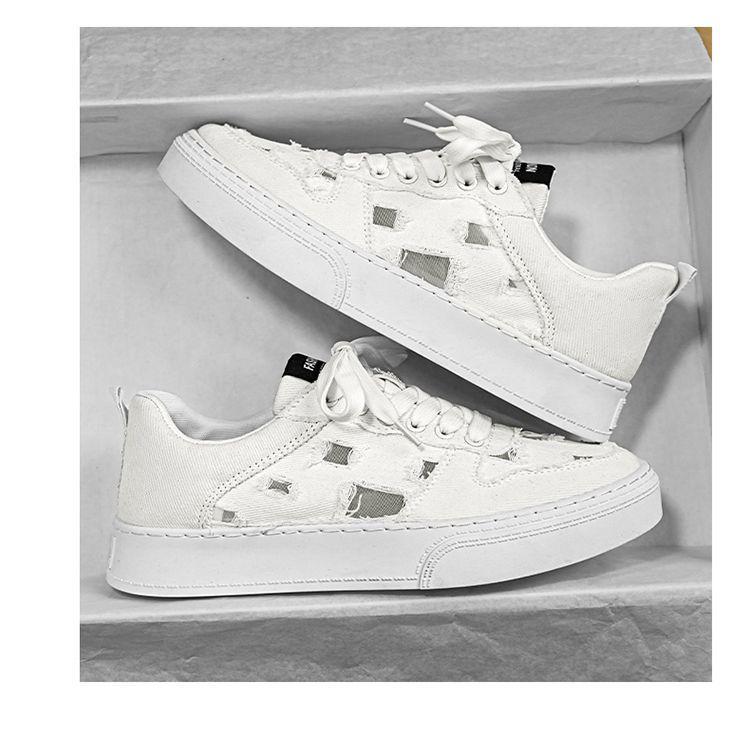 2025 Men's Breathable Canvas Shoes - Summer Fashion, Trendy, Odor-Resistant, Ripped, Wear-Resistant White Skate Sneakers