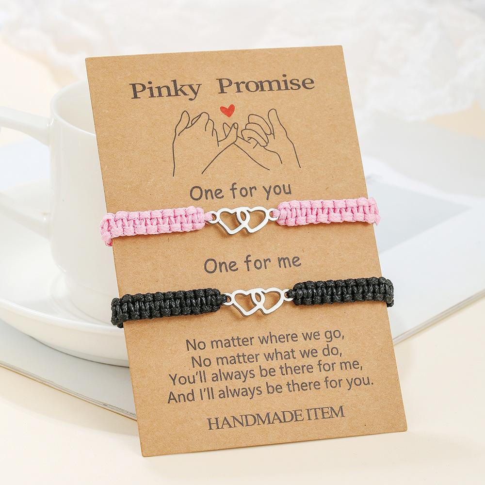 a pair of love girlfriend bracelets, couple friendship woven hand ropes, adjustable matching gift card jewelry batches