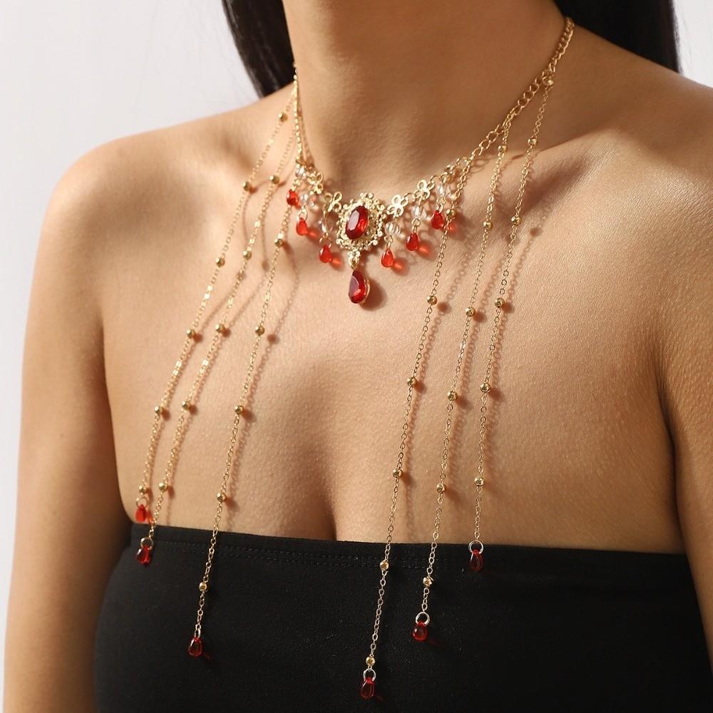 Tassel Chain Rhinestone Necklace Sparkling Shiny Choker Retro Clavicle Chain  Bridal