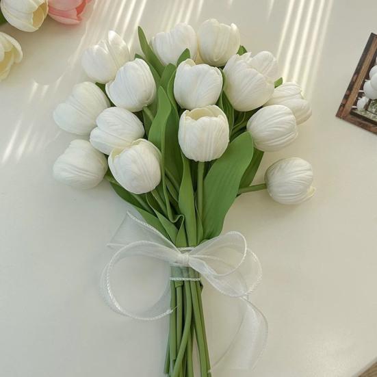 Artificial Tulip Flower 13" Long Stem Fake Tulip Realistic Real Touch PU Faux Flower for Spring Easter Home Kitchen Wedding Decoration