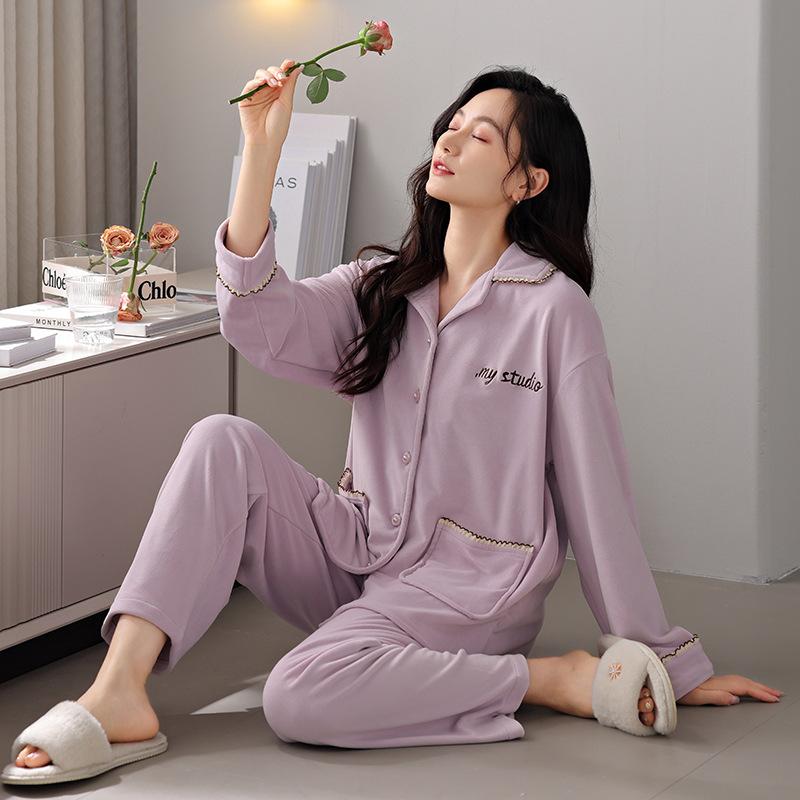 Pajamas Women'S Autumn And Winter Long-Sleeved Island Fleece High-End Fleece Thickened Coral Fleece Spring And Autumn Loungewear