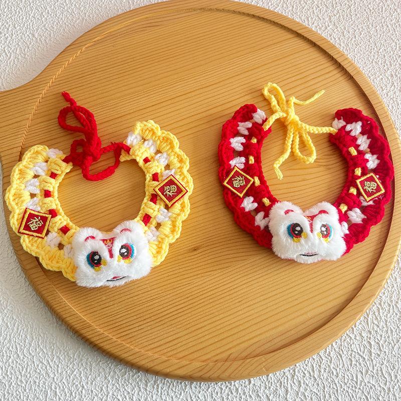 Pet Knitted Scarf for Cat Dog Cartoon Handmade Yarn New Year Festival Costume Collar New Warm Soft Winter Pet Clothing Accessory