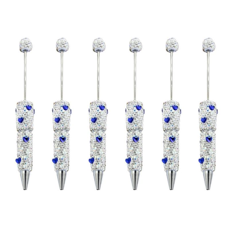 6pcs Rhinestones Fancy Pen Ballpoint Pen Smooth Writing Pen 1.0mm Glittering Beadable Pen Stationery Pen for School