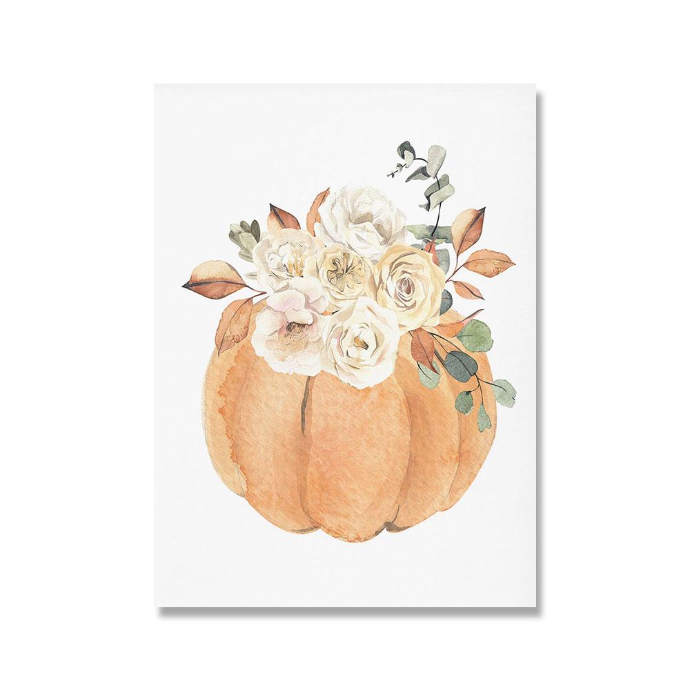

Акварельные цветочные осенние букеты с тыквой, постеры и принты, холст, картина, осенний декор, настенная художественная картина, украшение для дома без рамки 21x30cm No Framed